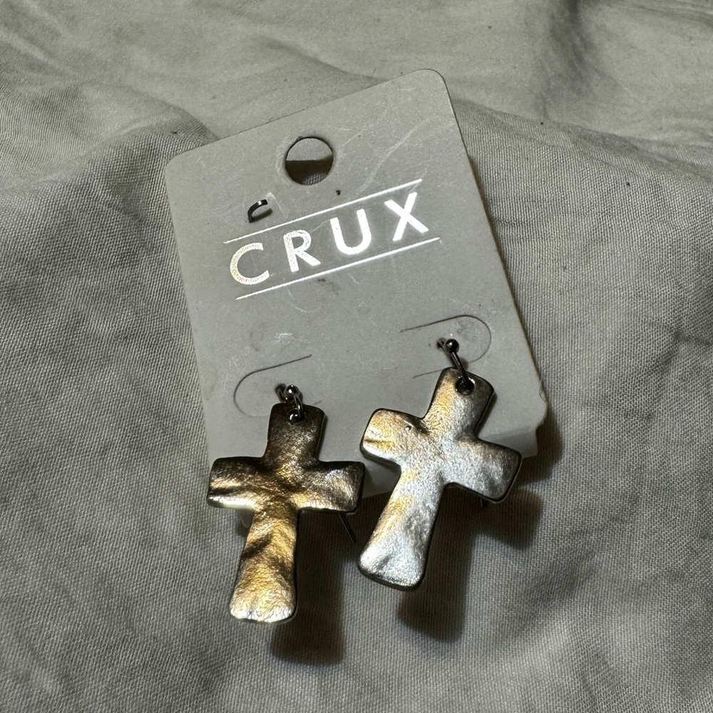 Brand New Crux Silver Cross Earrings